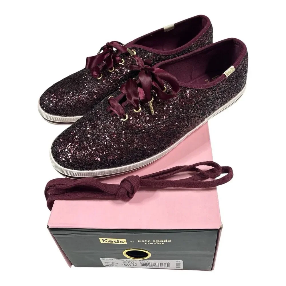Keds Kate Spade New York Deep Cherry Glitter Sneakers Women’s Shoes Size 8.5
